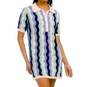 Heartloom Knit Dress with Blue and Cream Accents